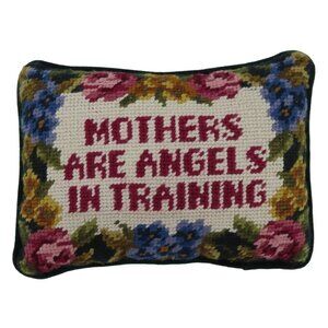 Mothers Are Angels In Training Needlepoint Floral Flower Rectangle Decor Pillow